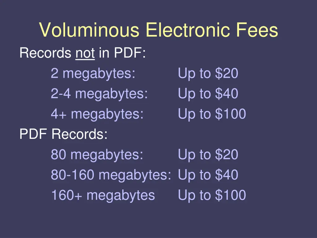 voluminous electronic fees records