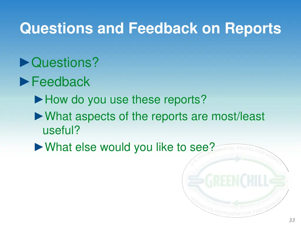 questions and feedback on reports