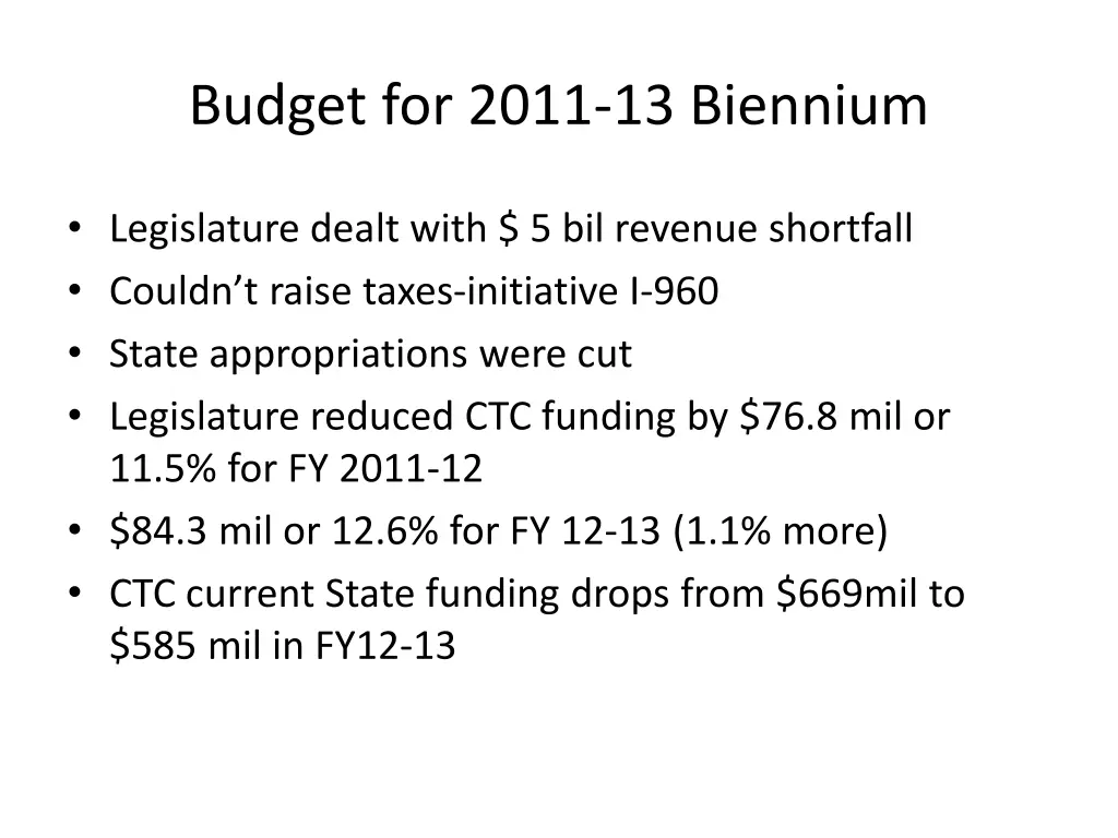 budget for 2011 13 biennium