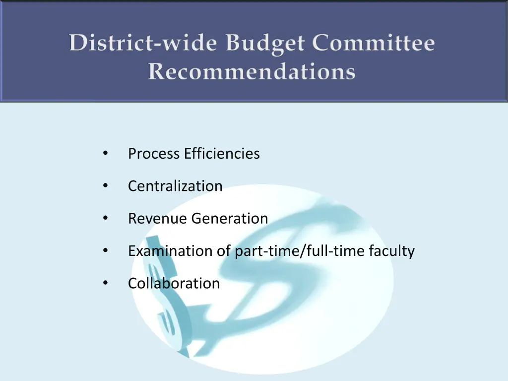 district wide budget committee recommendations