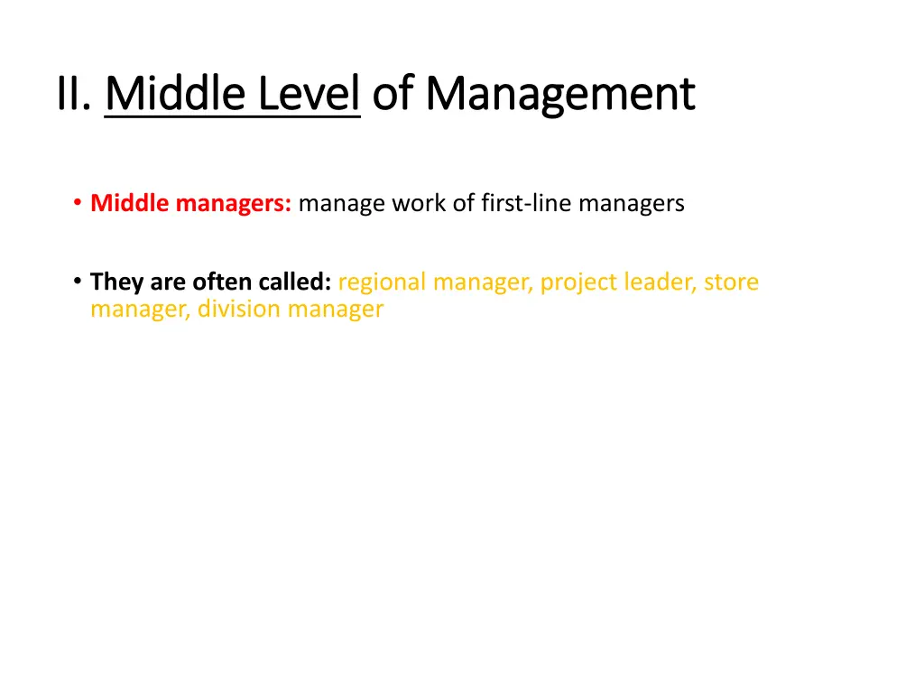 ii ii middle level middle level of management