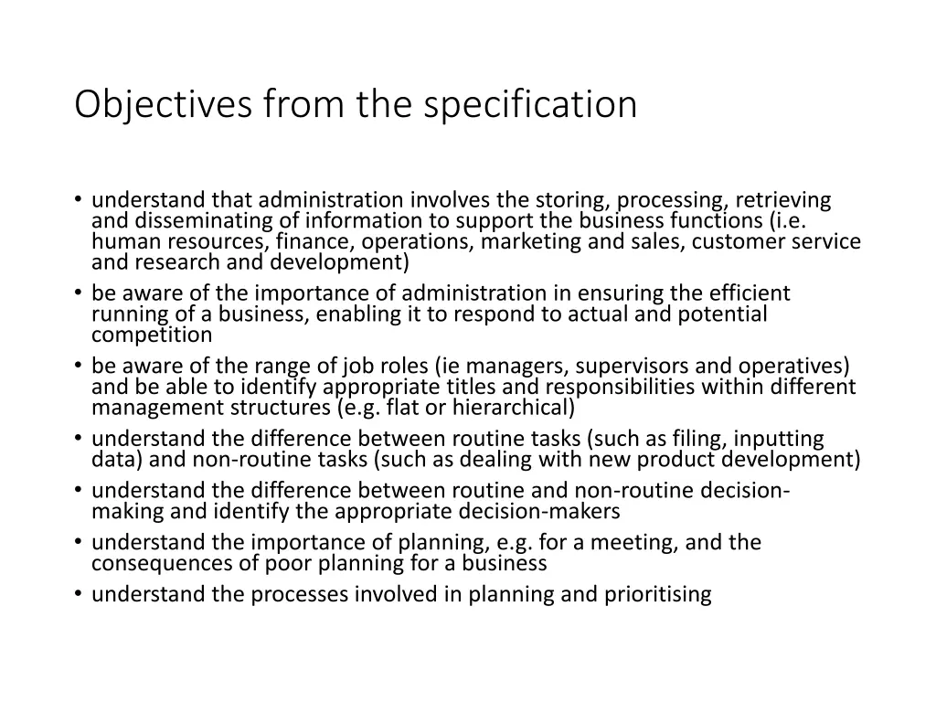 objectives from the specification