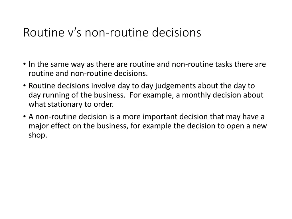 routine v s non routine decisions