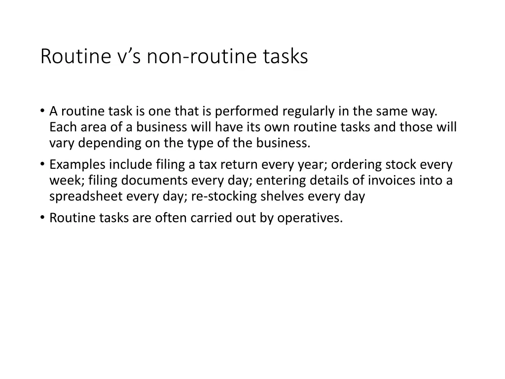 routine v s non routine tasks