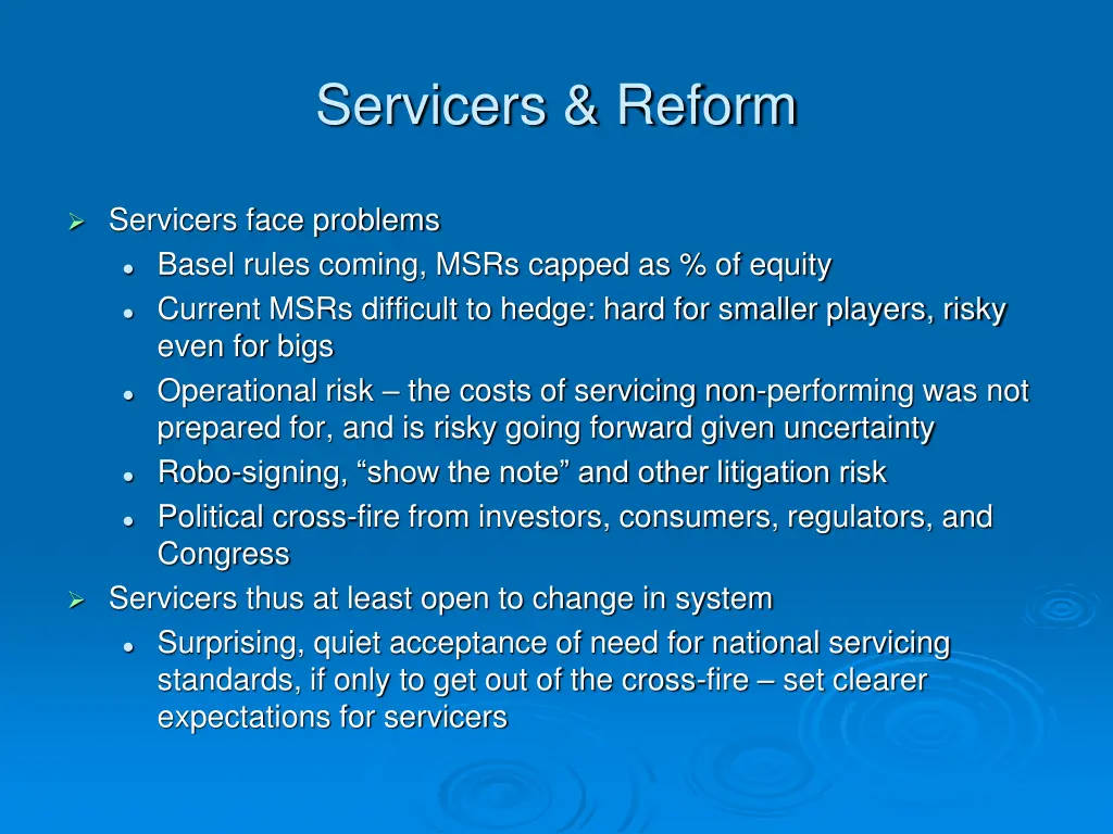 servicers reform