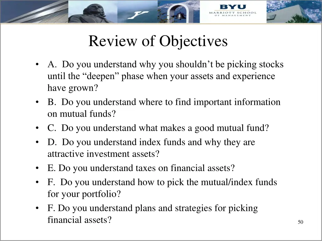 review of objectives
