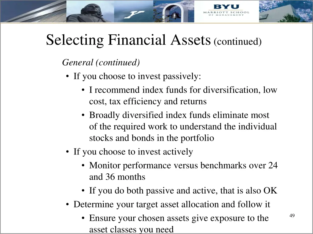 selecting financial assets continued