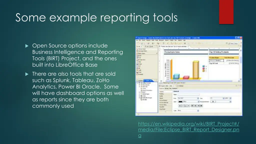 some example reporting tools