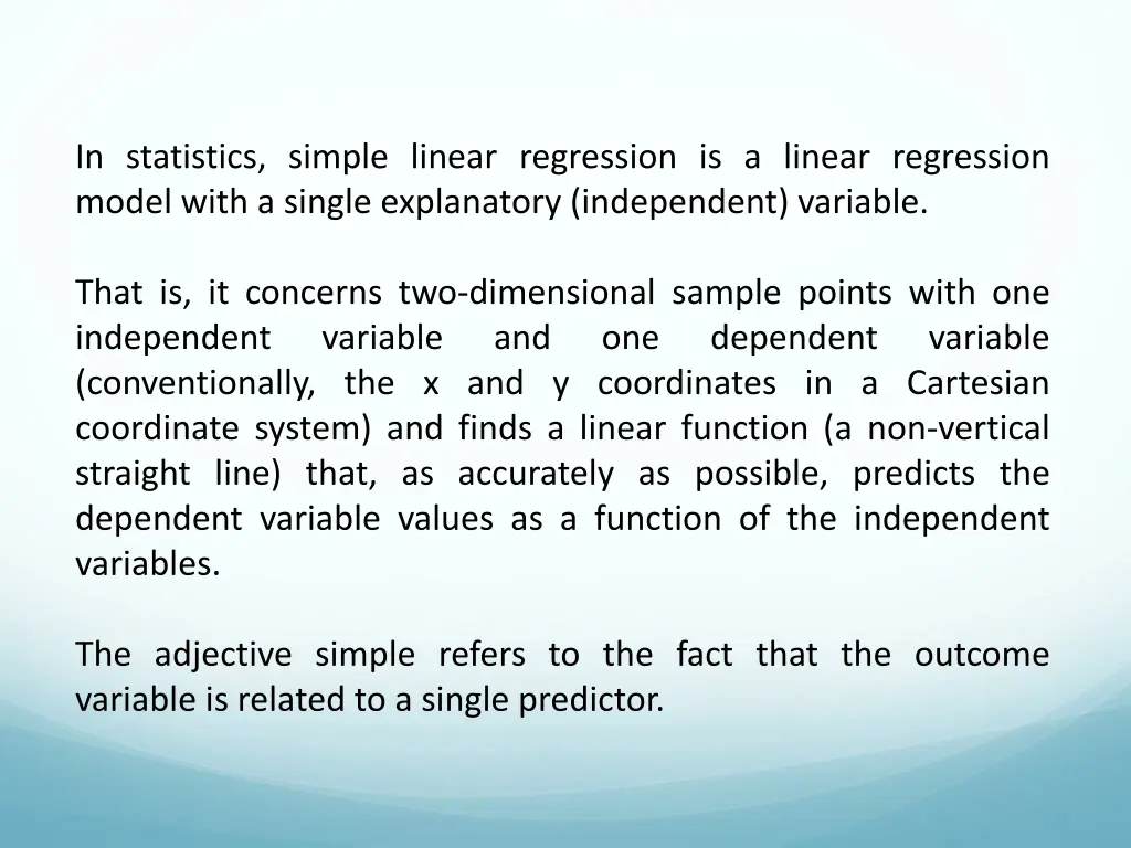in statistics simple linear regression
