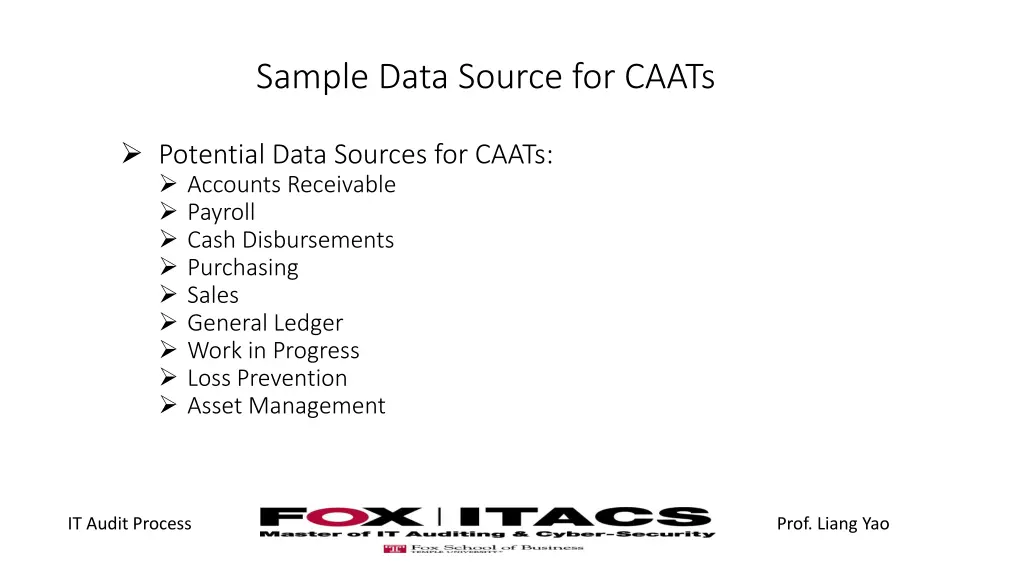 sample data source for caats