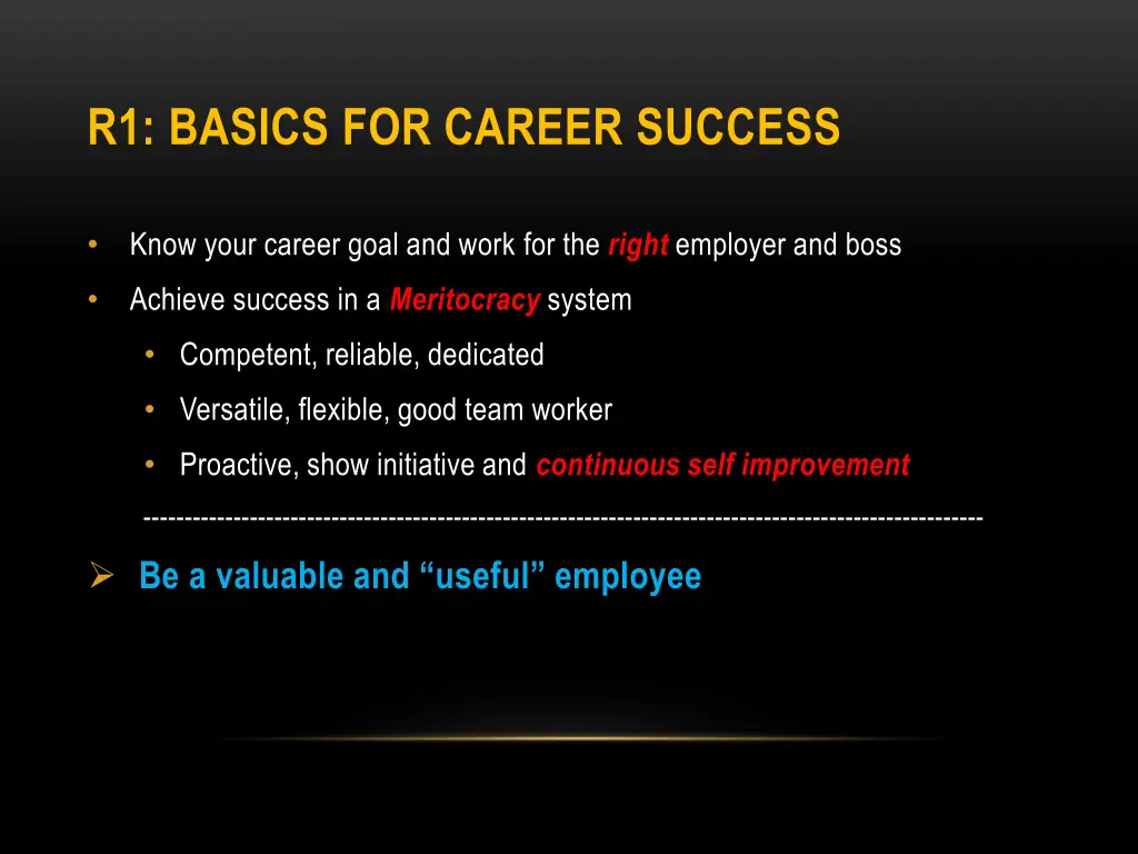 r1 basics for career success