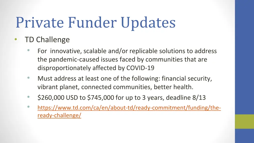 private funder updates