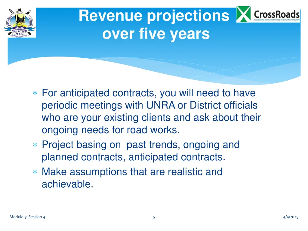 revenue projections over five years