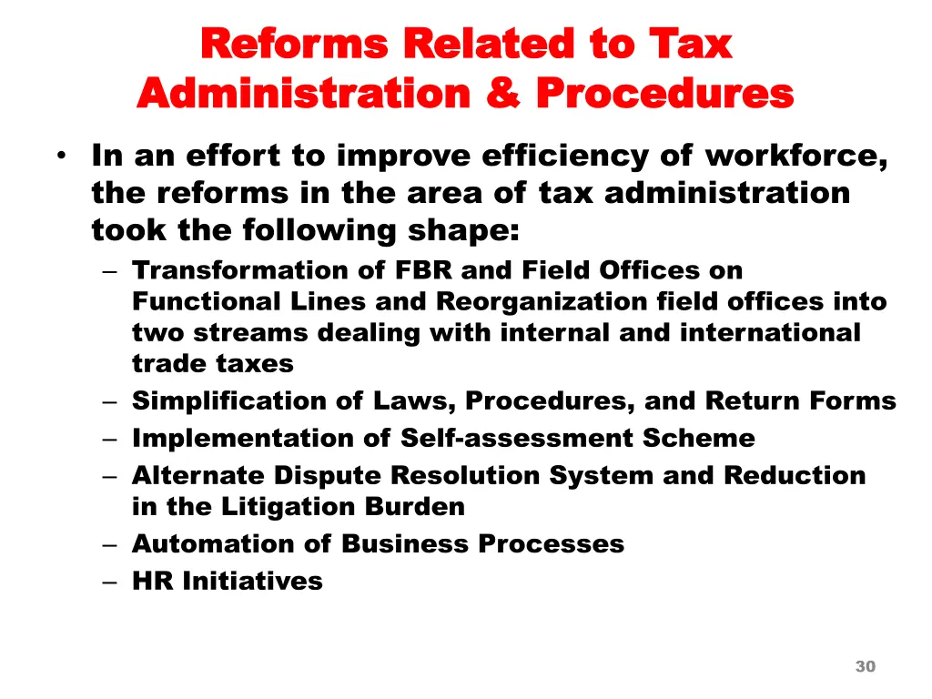 reforms related to tax reforms related