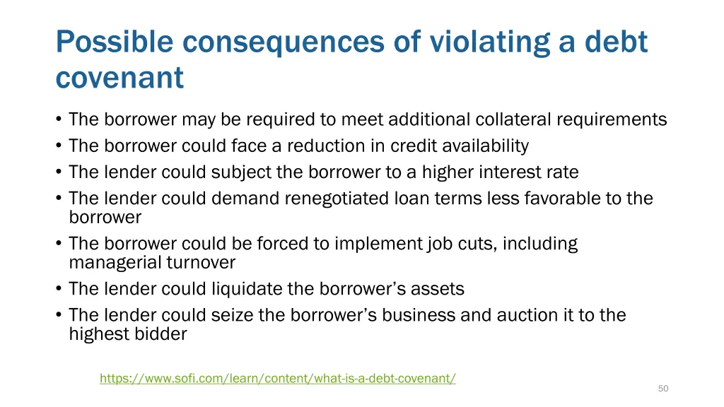 possible consequences of violating a debt covenant
