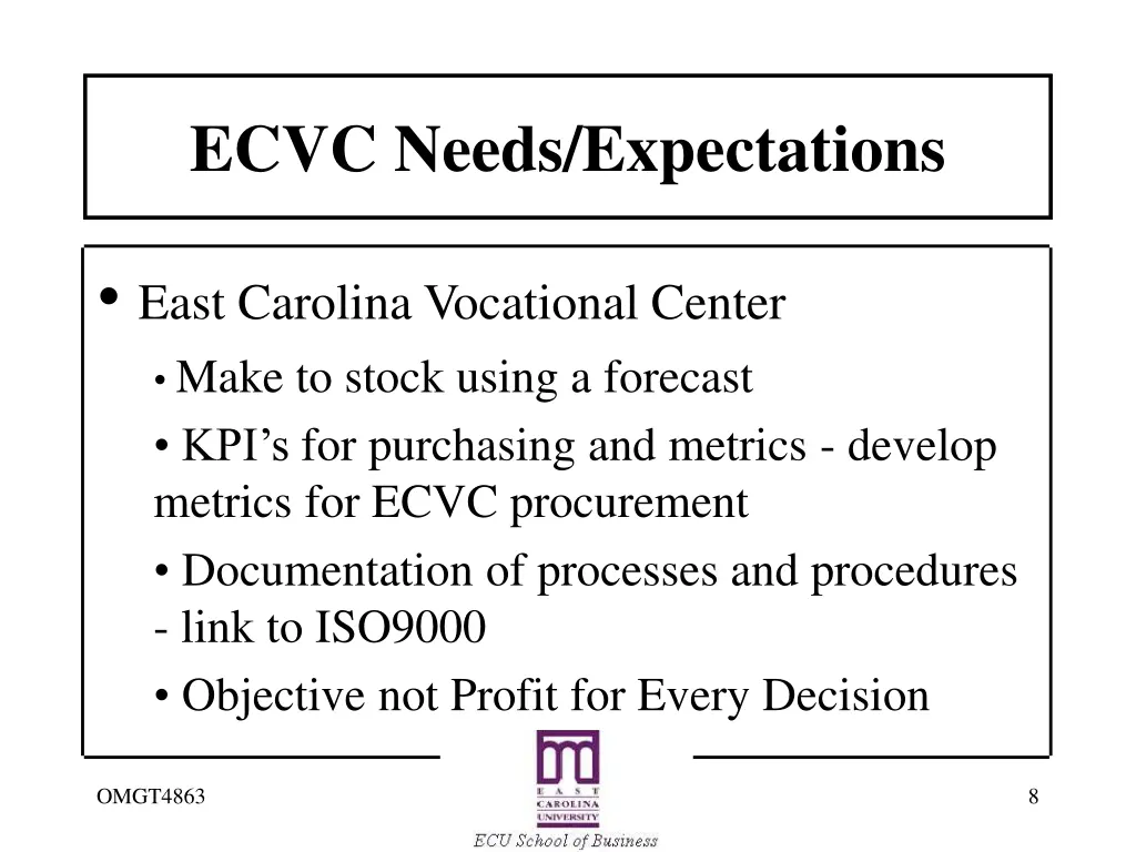 ecvc needs expectations