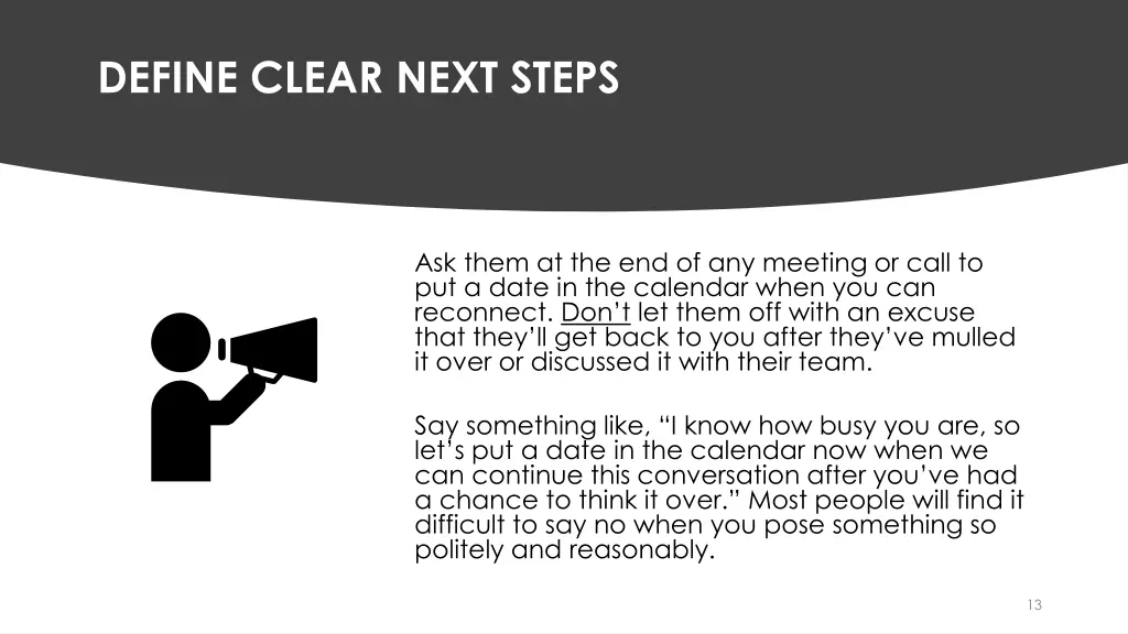 define clear next steps 1