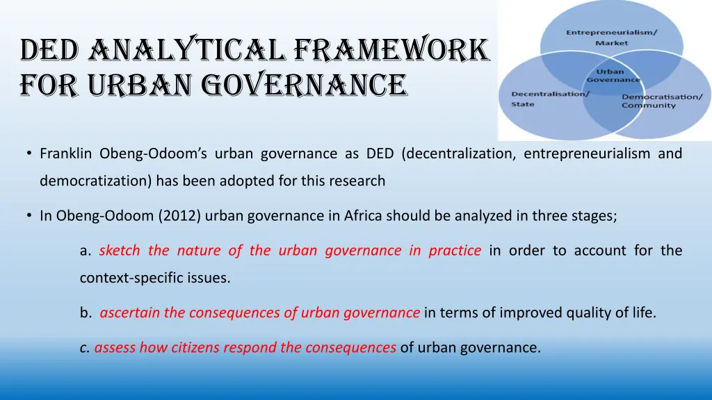 ded analytical framework for urban governance
