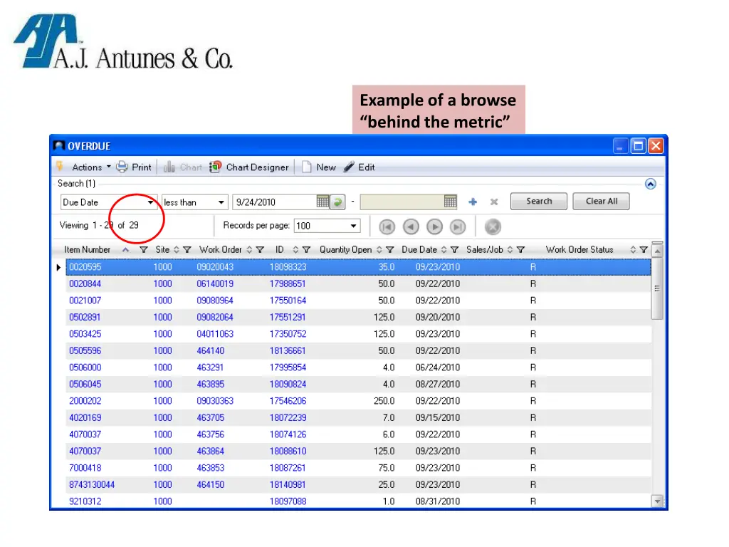 example of a browse behind the metric