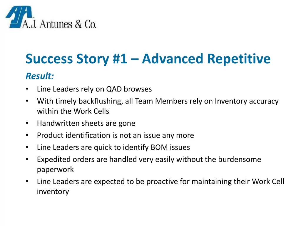 success story 1 advanced repetitive result line