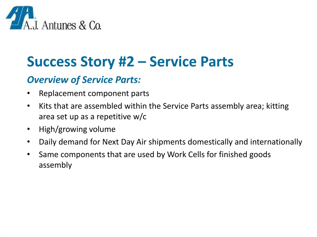 success story 2 service parts overview of service