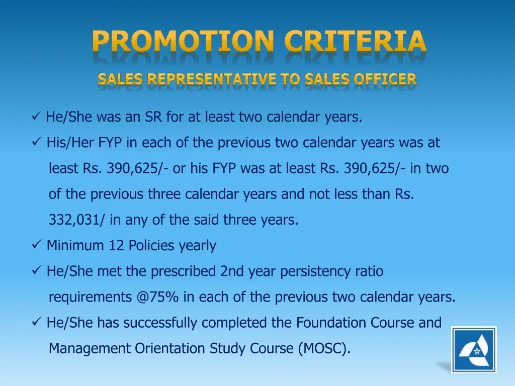 promotion criteria 1