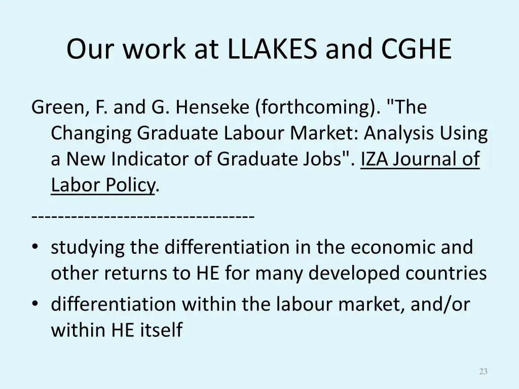 our work at llakes and cghe