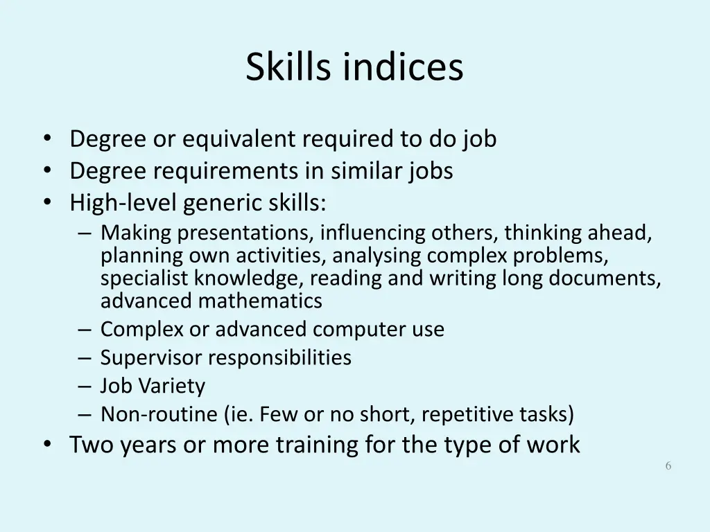 skills indices