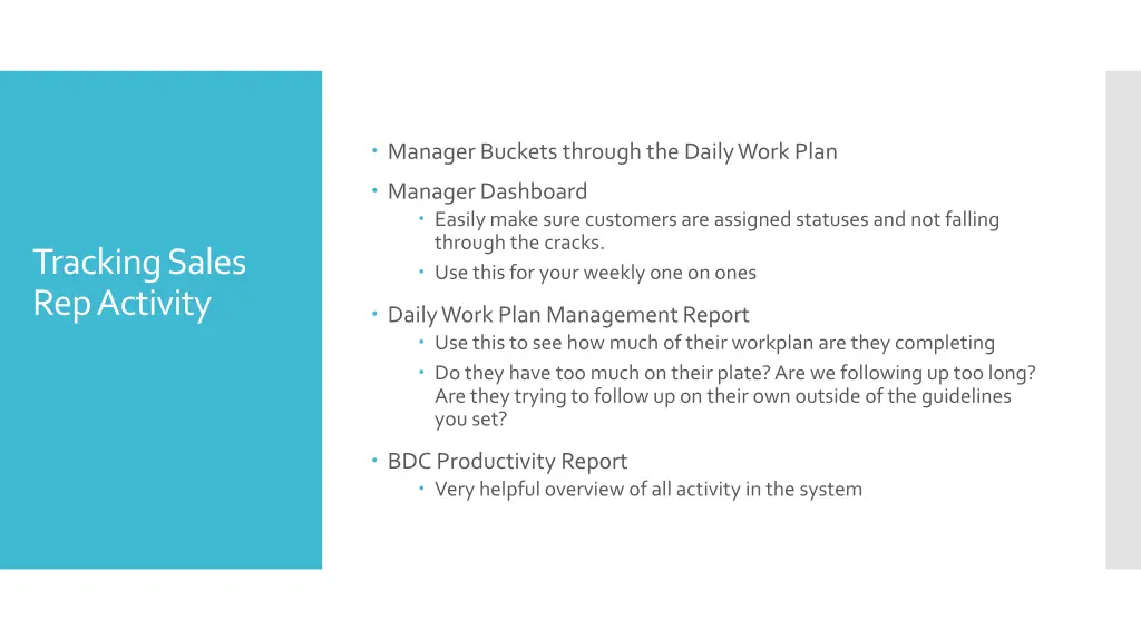 manager buckets through the daily work plan