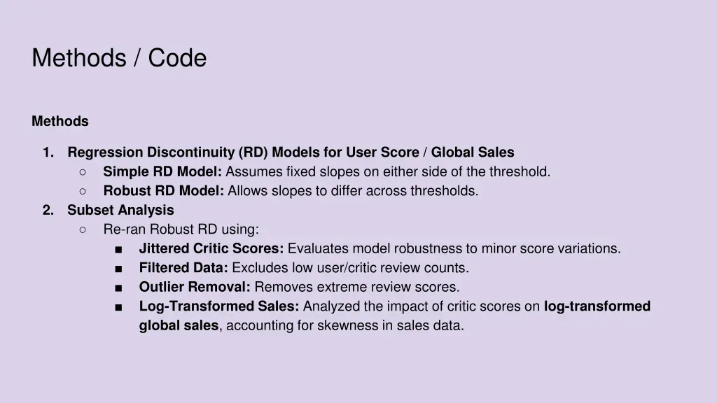 methods code