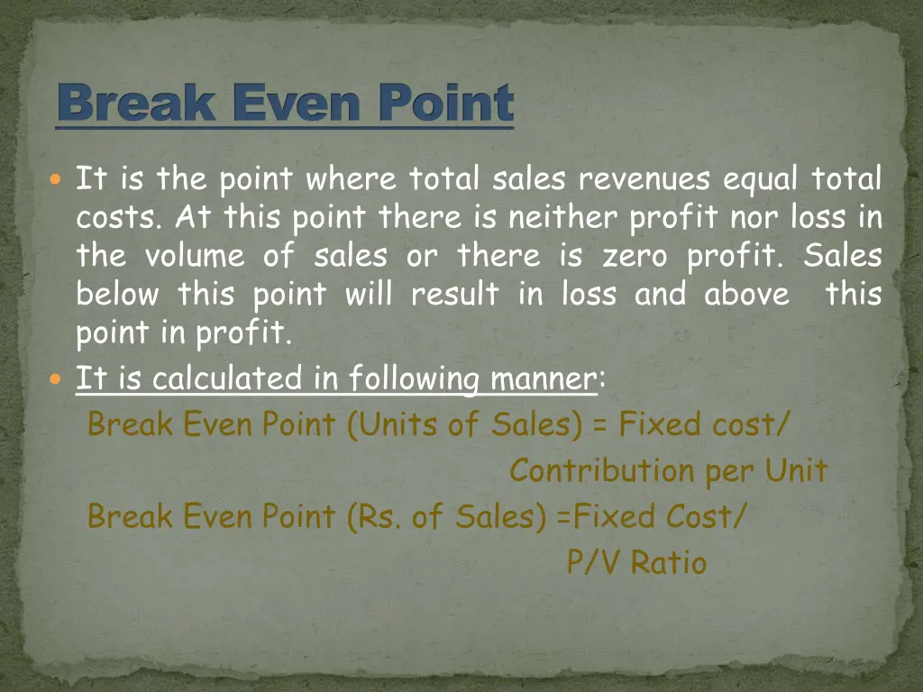 break even point