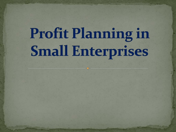 profit planning in small enterprises