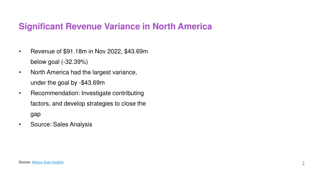 significant revenue variance in north america