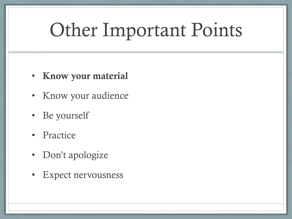 other important points