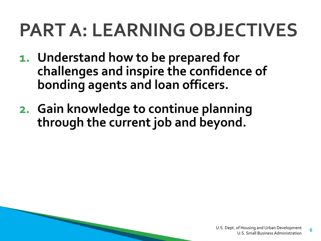 part a learning objectives