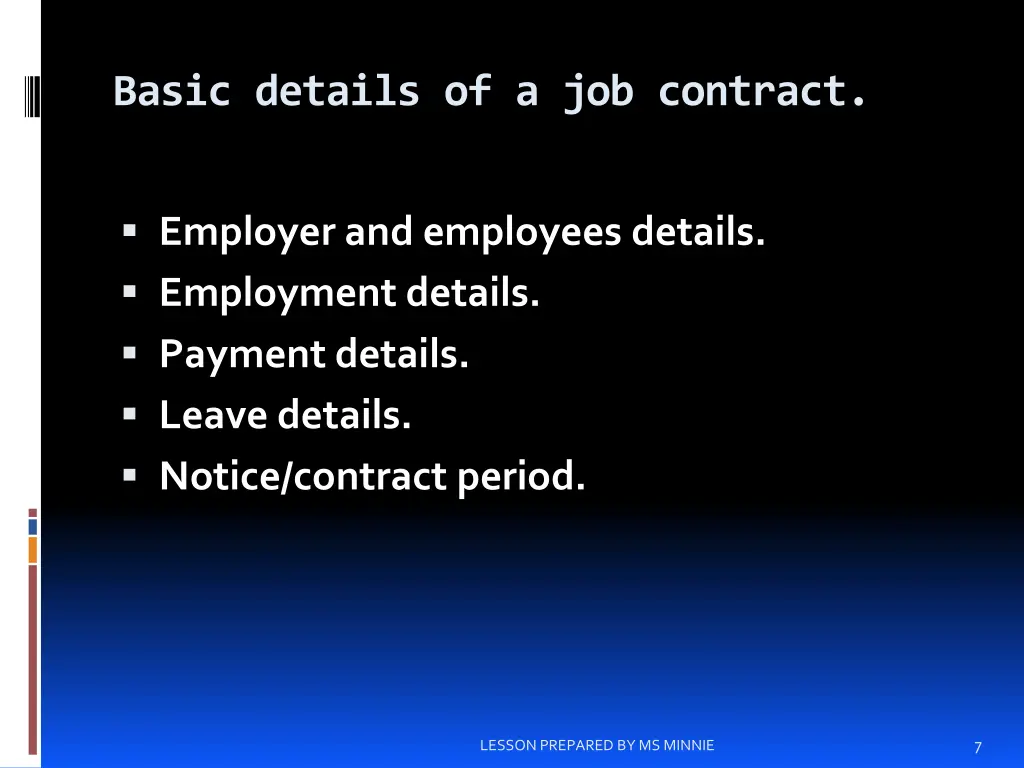 basic details of a job contract