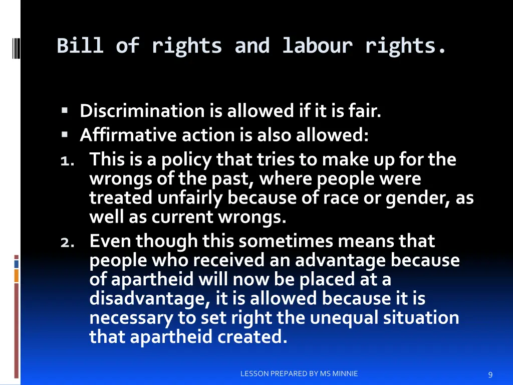 bill of rights and labour rights
