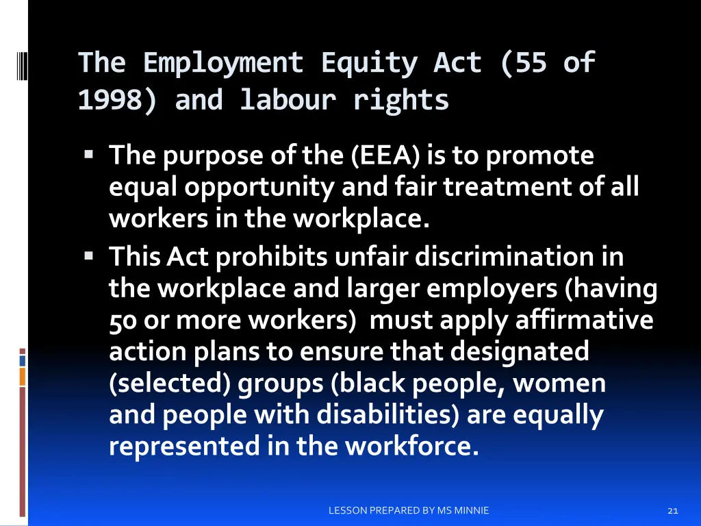 the employment equity act 55 of 1998 and labour