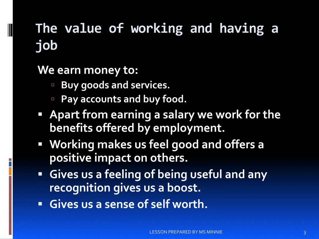 the value of working and having a job