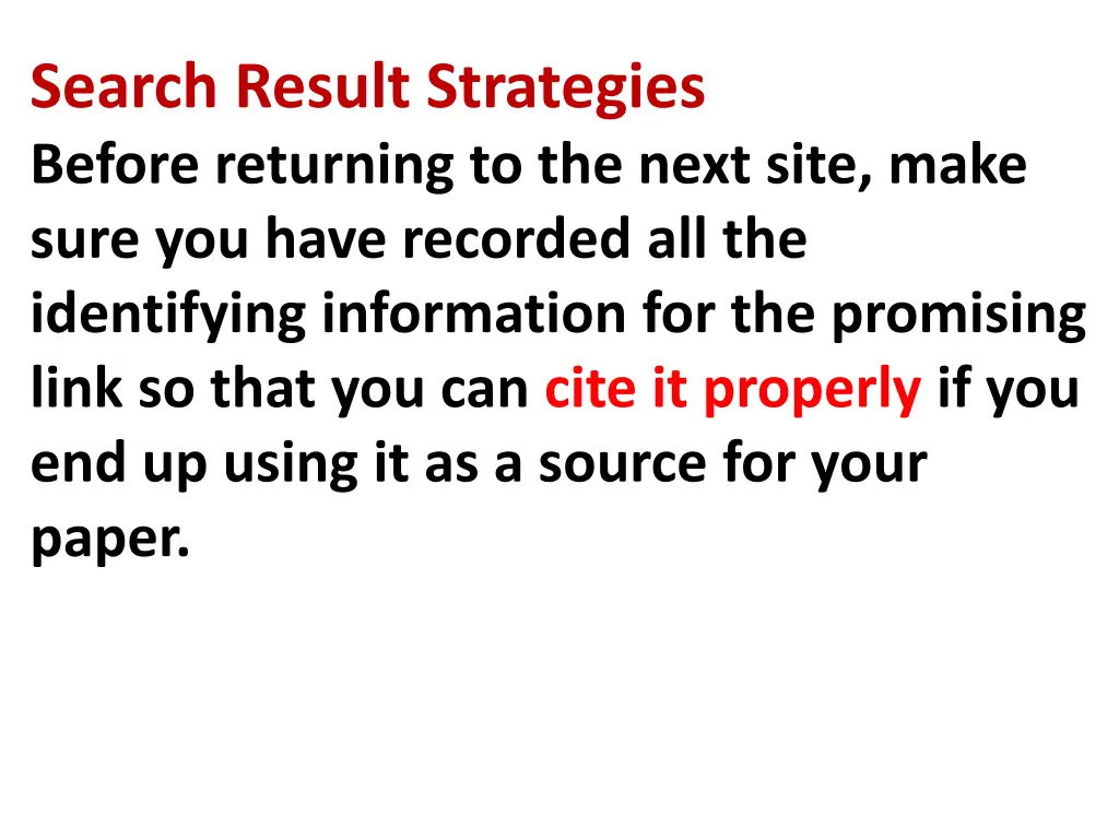search result strategies before returning