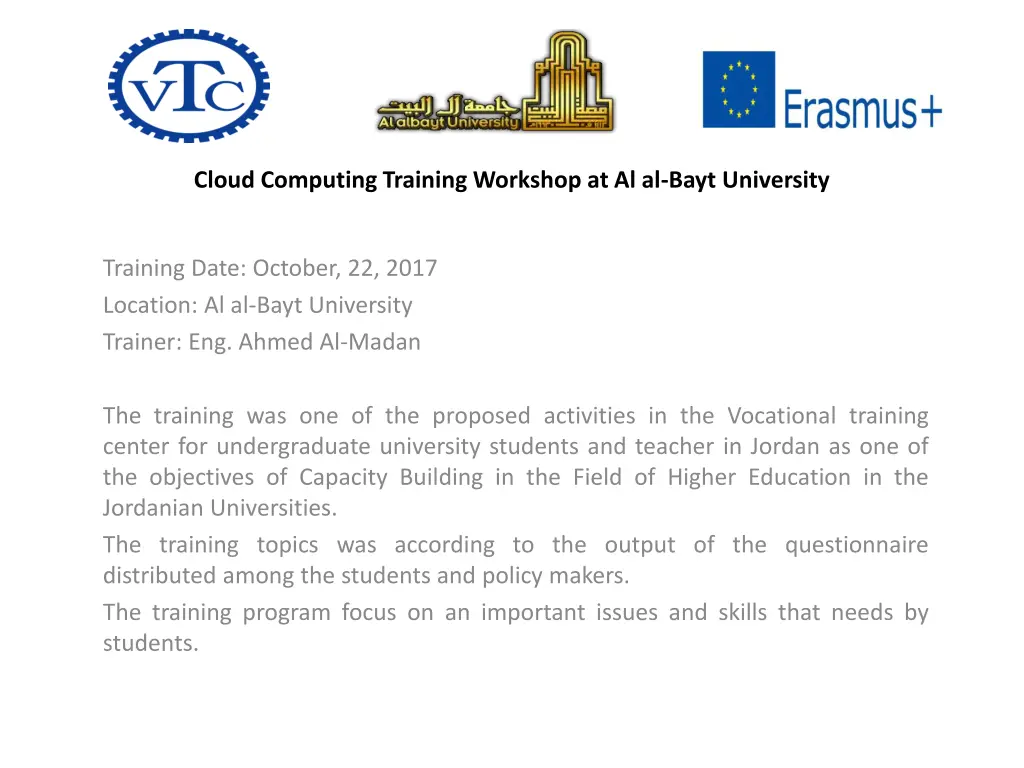 cloud computing training workshop at al al bayt