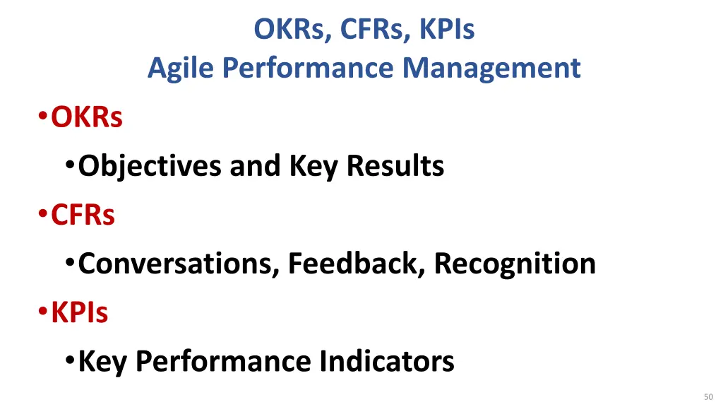 okrs cfrs kpis agile performance management