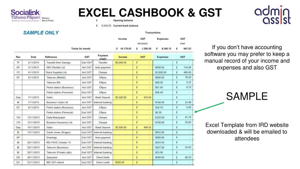 excel cashbook gst