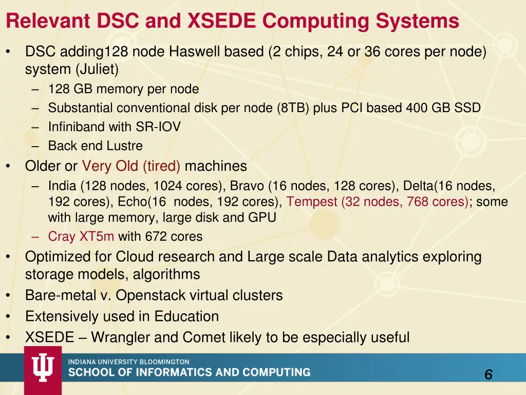 relevant dsc and xsede computing systems