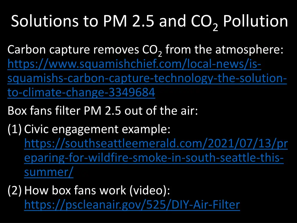 solutions to pm 2 5 and co 2 pollution