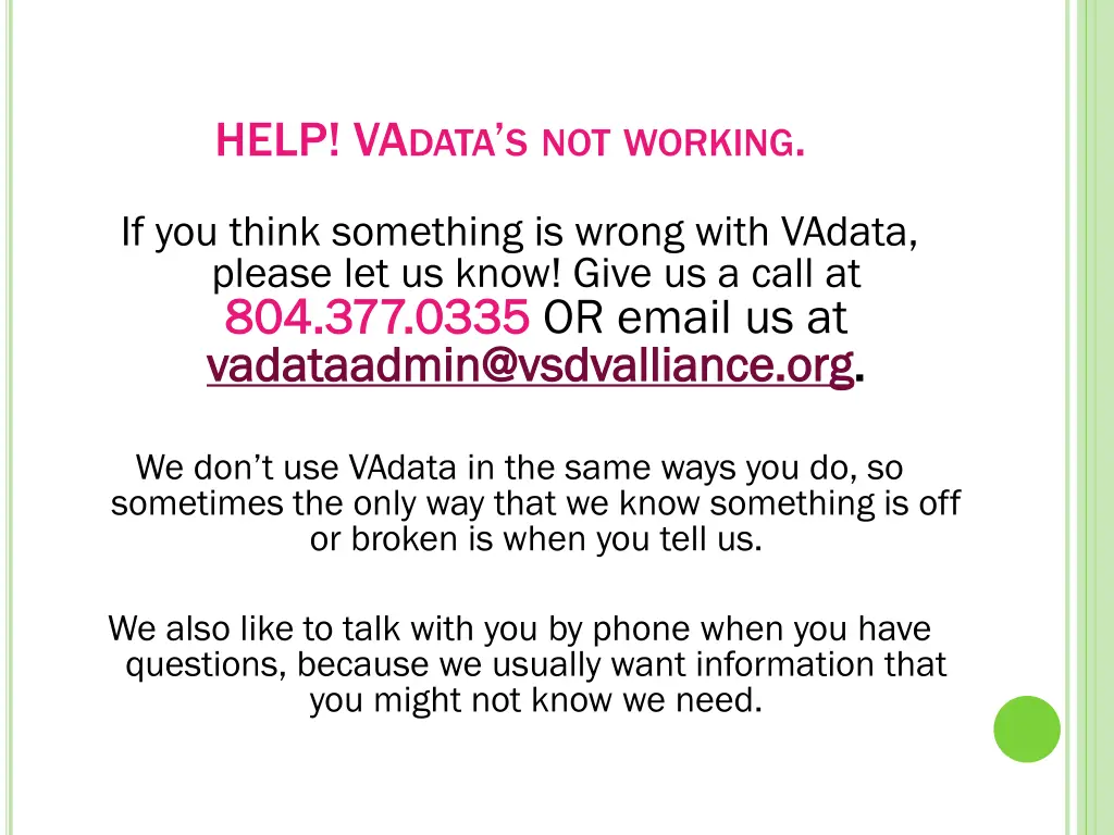 help va data s not working