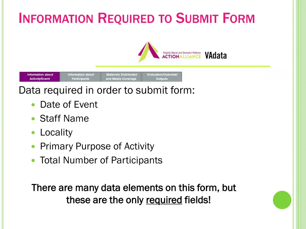 i nformation r equired to s ubmit f orm