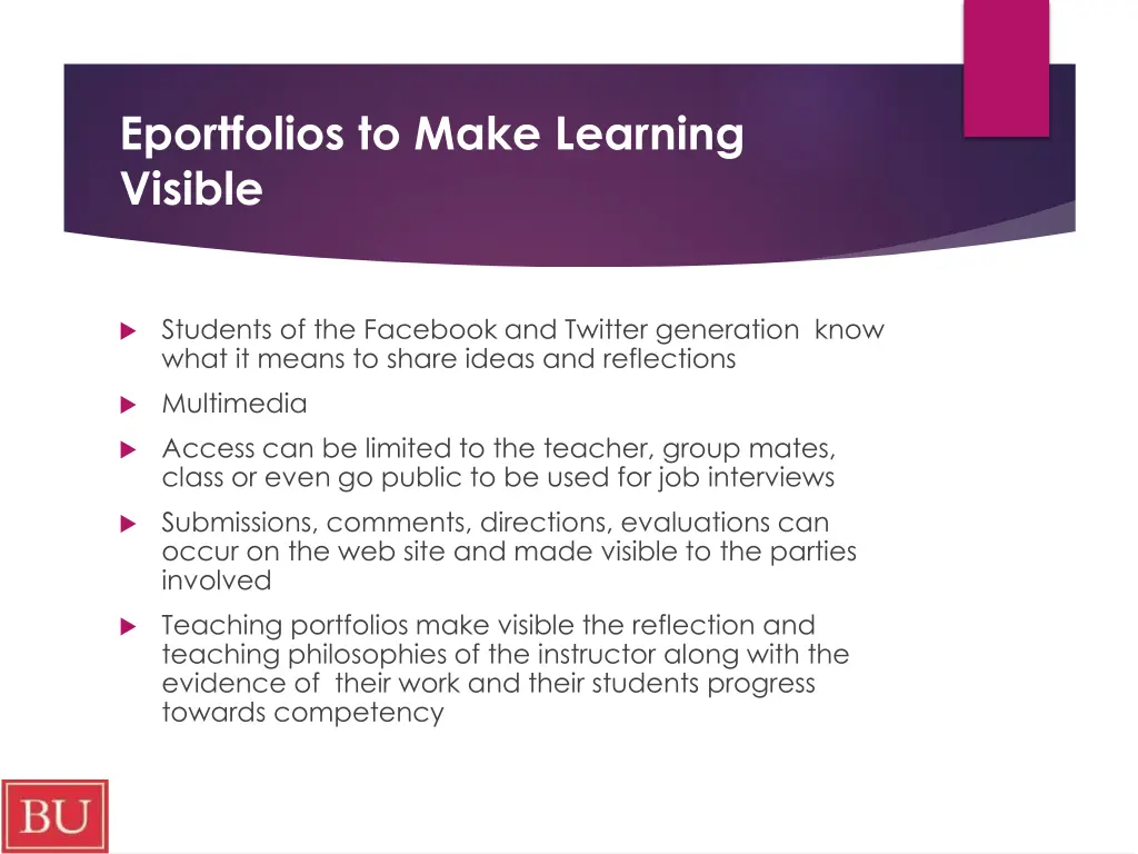 eportfolios to make learning visible