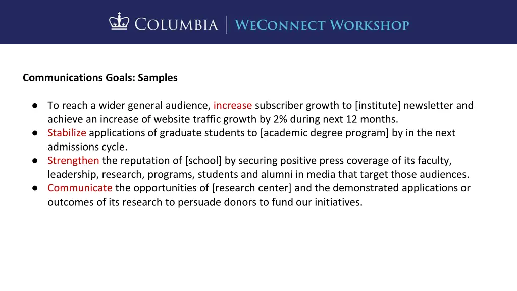 communications goals samples