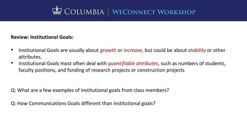 review institutional goals 1